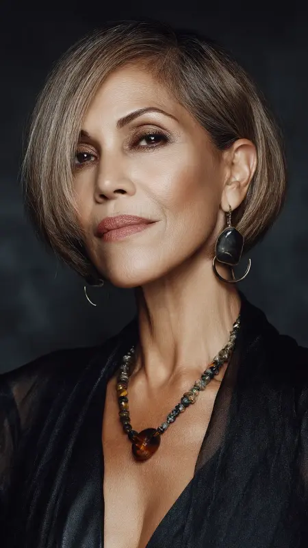 Chin-Length Blunt Bob - Hairstyles for women over 70 with fine hair