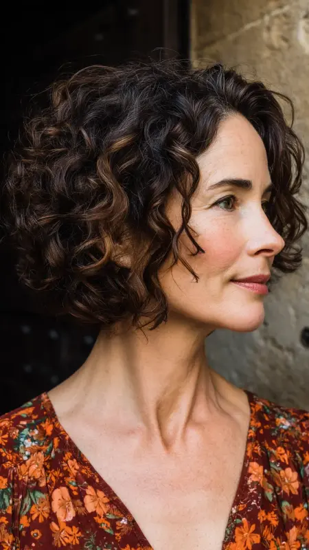 Chin-Length Curly Bob - Haircuts For Women Over 50 With Fine Hair