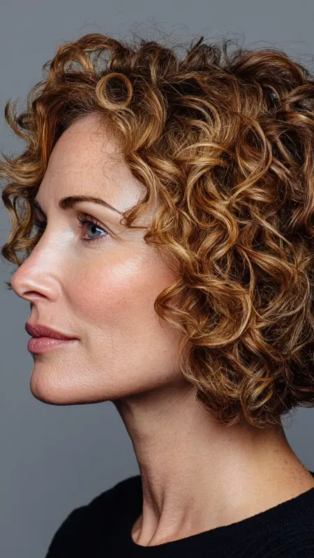Chin-Length Curly Bob -  Short hairstyles for women over 60 with wavy hair 