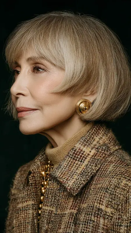 Chin-Length Hush Bob - hairstyles for women over 70 with bangs
