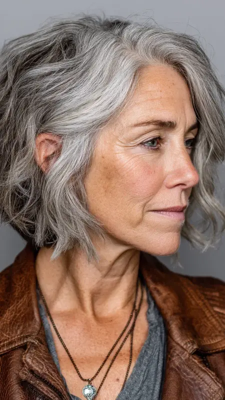 Choppy Bob with Textured Bangs - Shoulder Length Haircuts For Women Over 60
