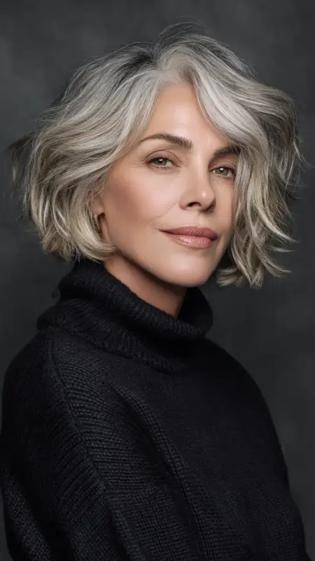 Choppy Lob with Beach Waves - Medium length hair with layers over 60 older women