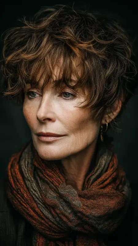 Choppy Medium Cut with Side-Swept Bangs - Pixie Cut Hairstyles For Older Women