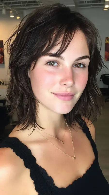 Choppy Shoulder-Length Cut - Shoulder length haircut for round faces