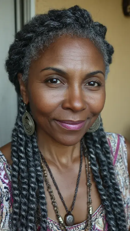 Chunky Braided Ponytail - Hairstyles for Older Black Women