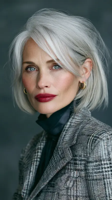 Classic Blunt Cut with Middle Part - Shoulder Length Haircuts For Older Women