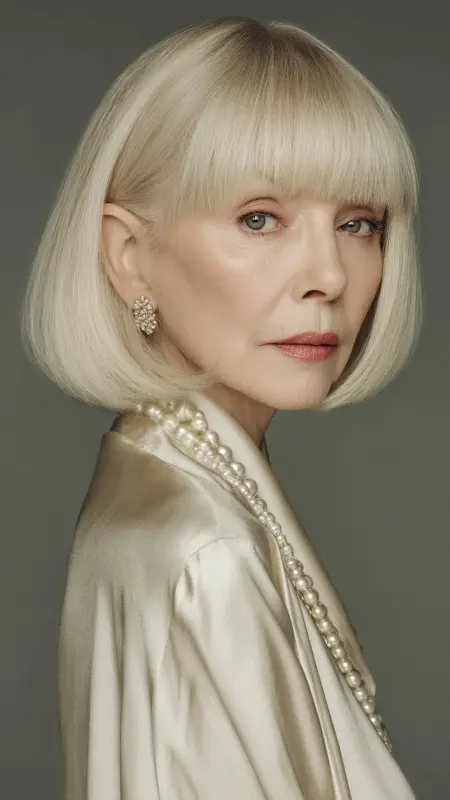 Classic Pageboy with Blunt Bangs - hairstyles for women over 70 with bangs
