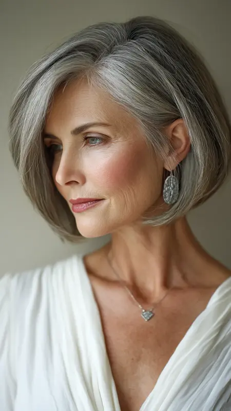 Classic Shoulder-Length Blunt Cut with Sleek Finish - Medium length hair with layers over 60 older women