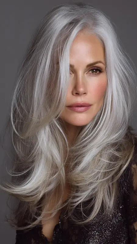 Classic Side-Swept Bangs - gray hair styles for women over 50