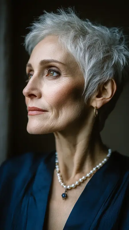 Classic Sleek Pixie -  Short white hair for older women 
