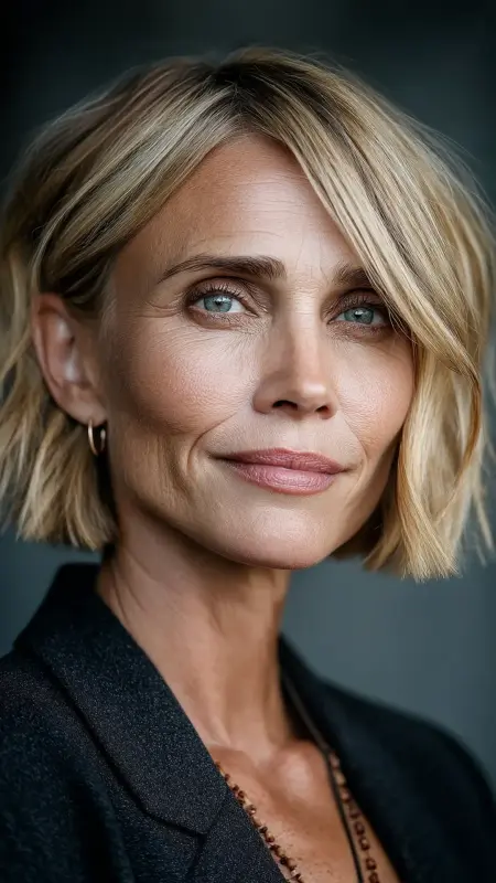Collarbone Cut with Wispy Bangs - hair styles for women over 40