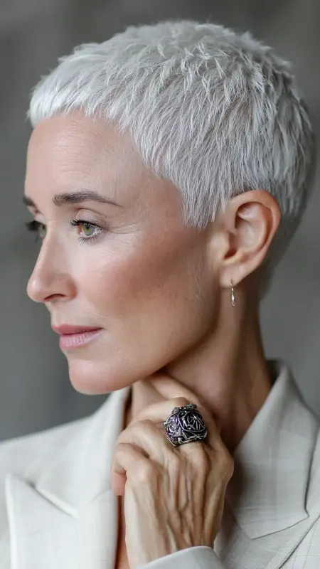 Cropped Bob with Voluminous Top -  Short white hair for older women 