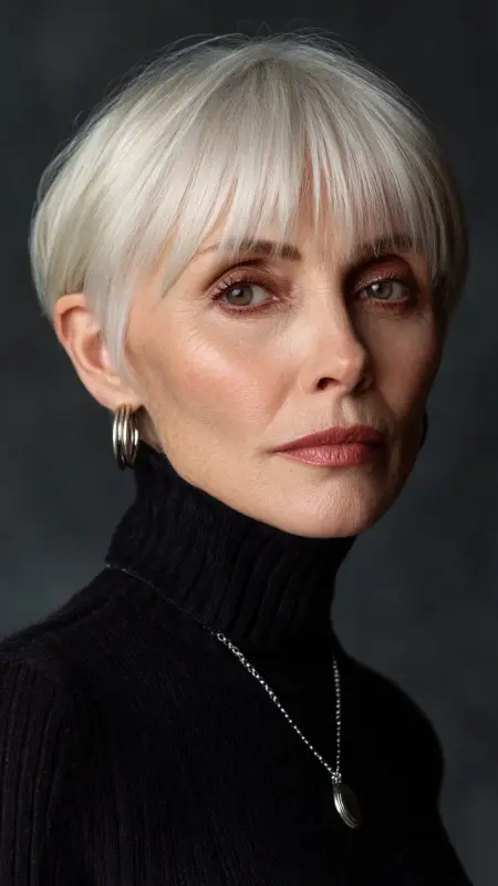 Cropped Cut with Textured Bangs - Pixie Cut Hairstyles For Older Women