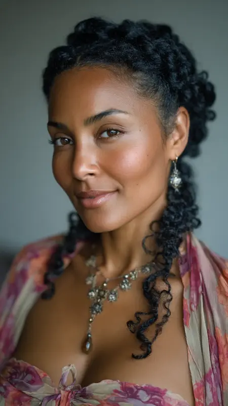 Crown Braid With Loose Waves - Hairstyles For Black Women Over 50