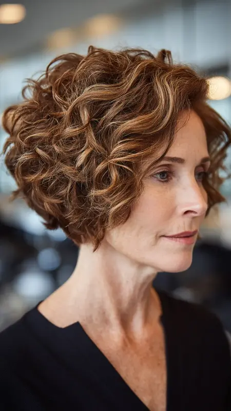Curly Angled Bob with Defined Tips - Short Curly Haircuts For Women Over 50