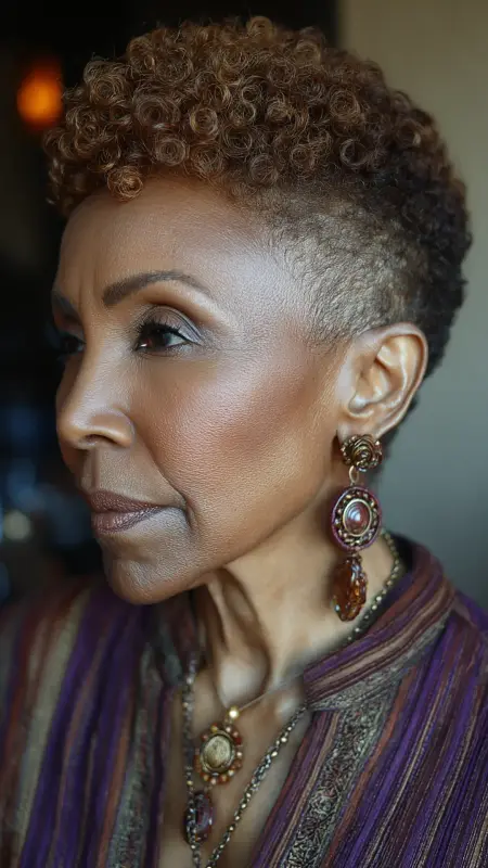 Curly Bangs with Tapered Sides - Hairstyles for Older Black Women