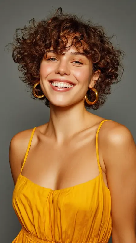 Curly Blowout with Defined Curtain Bangs - Blowout with curtain bangs