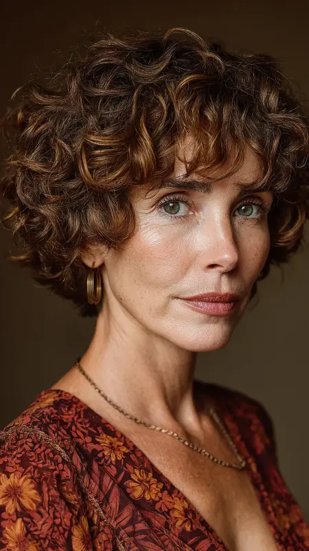 Curly Bob with Bangs - Hairstyles For Women Over 60 With Curly Hair