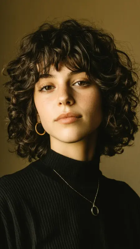 Curly Bob with Peekaboo Curtain Bangs - Face framing curtain bangs on curly hair