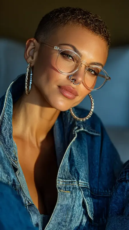 Curly Buzz Cut -  short curly hair with glasses 
