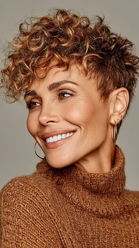 Curly Crop with Tapered Neck -  Short hairstyles for women over 60 with wavy hair 