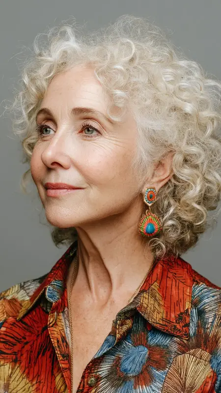 Curly Cropped Cut -  Short white hair for older women 