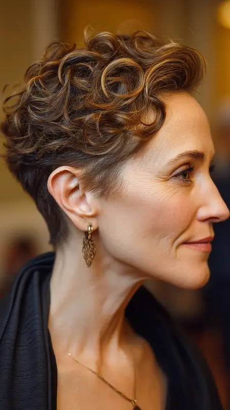 Curly Crown Cut with Sculpted Sides - Short Curly Haircuts For Women Over 50