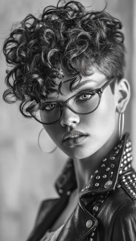 Curly Faux Hawk -  short curly hair with glasses 