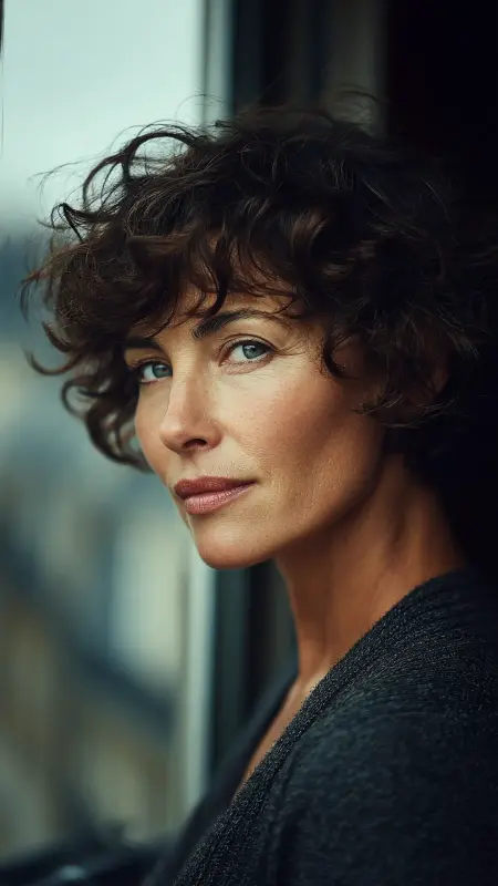 Curly French Bob with Micro Fringe - Short Curly Haircuts For Women Over 50