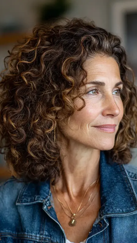 Curly Lob with Side Part - Shoulder Length Hairstyles For Women Over 60