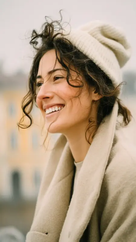 Curly Low Bun with Soft Knit Beanie - Curly Hairstyles With Beanies