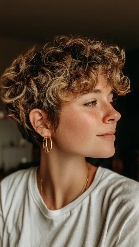 Curly Pixie with Shadow Roots - Short pixie haircuts for curly hair