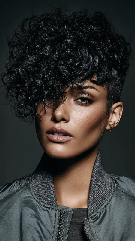 Curly Pixie with Temple Fade - Short pixie haircuts for curly hair