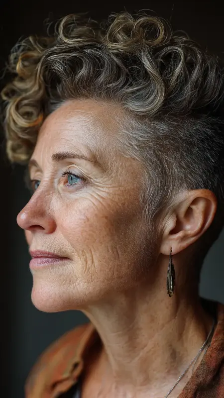 Curly Pompadour Pixie - Short Curly Haircuts For Women Over 50