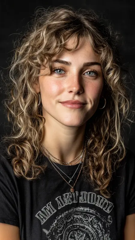 Curly Shag with Curtain Bangs - long curtain bangs round face