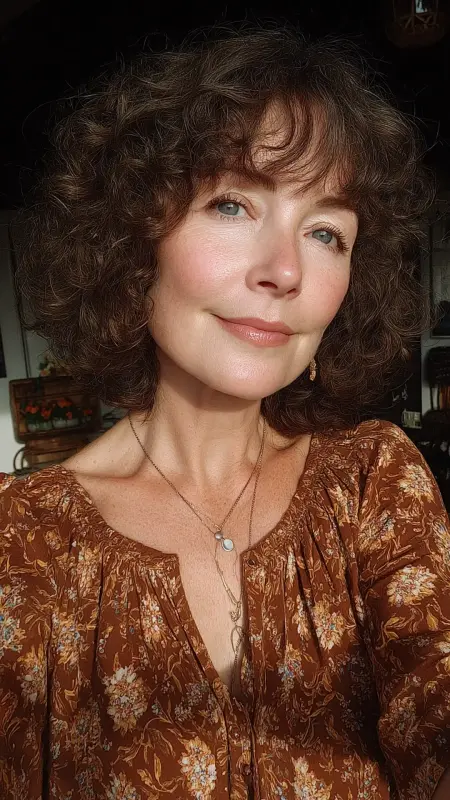 Curly Shoulder-Length Cut with Bangs - Shoulder Length Hairstyles For Women Over 60