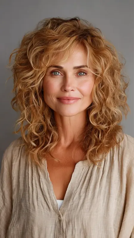 Curly Shoulder-Length Cut with Layers and Highlig - Hairstyles For Women Over 60 With Curly Hair