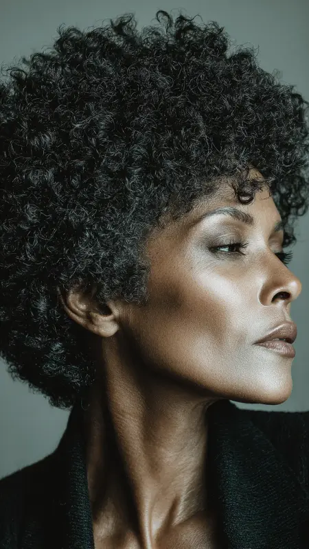 Curly Tapered Afro with Crown Volume - Short Curly Haircuts For Women Over 50