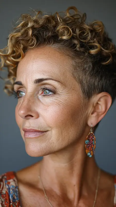 Curly Top with Short Sides - Hairstyles for women over 70 with thinning hair