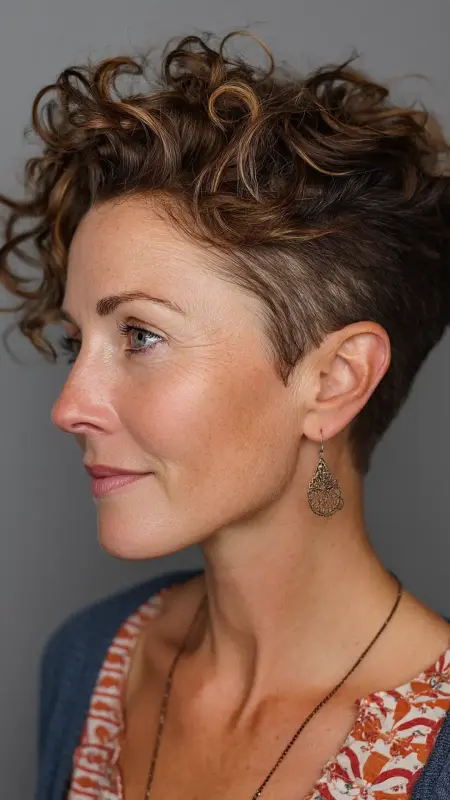 Curly Undercut Pixie - Undercut pixie haircut for older women