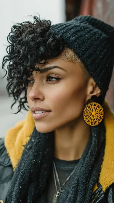 Curly Undercut with Beanie - Curly Hairstyles With Beanies