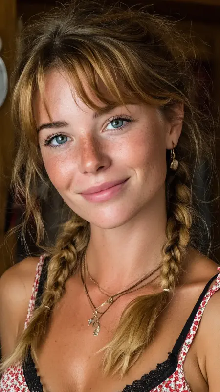 Curtain Bangs with Side Braid - long curtain bangs round face