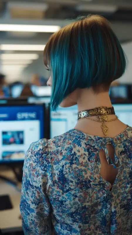 Deep Teal Undercut Peekaboo - Hair color ideas for students