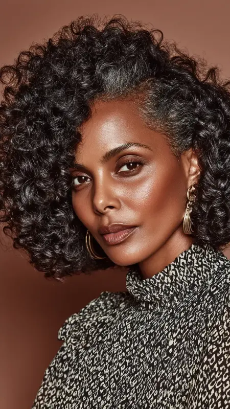 Defined Natural Curls with Side Part - hair styles for women over 40