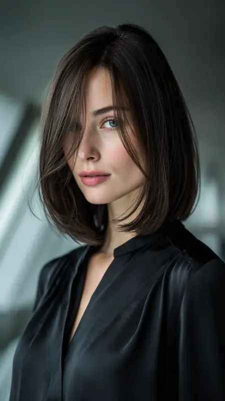 Dimensional Ash Brunette - Sleek Long Bob - Old money hair color