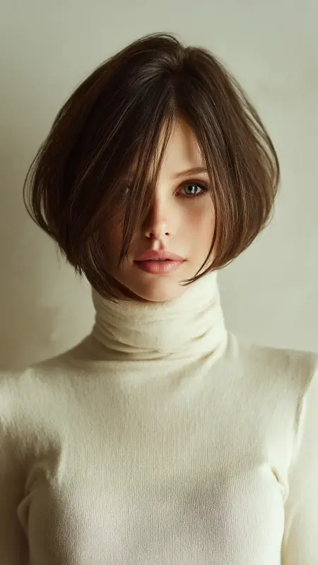 Dusty Brunette - Sharp Angled Bob - Old money hair color
