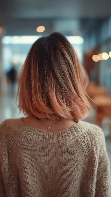 Dusty Rose Ombre on Lob Cut - Hair color ideas for students