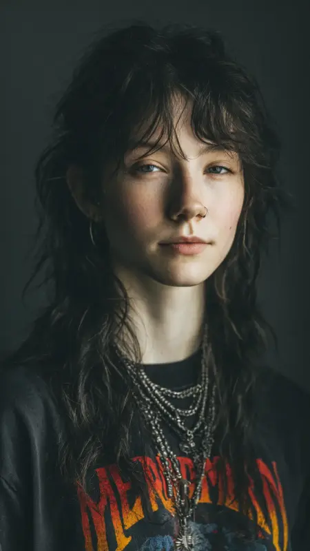The Bold Wave: Dark Brown Shaggy Mullet Adventure - Dyke Hair