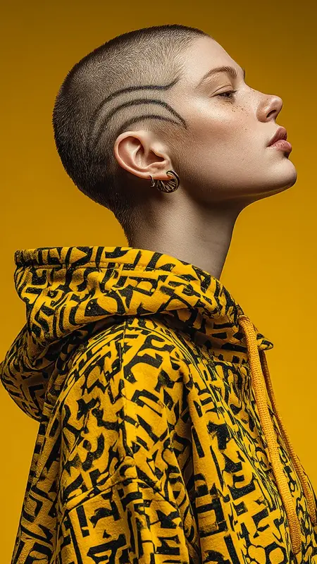 Dynamic Buzz Cut with Artistic Flair - Dyke Hair
