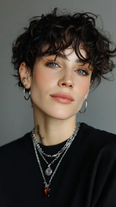 Edgy Pixie with Asymmetrical Fringe - Short pixie haircuts for curly hair